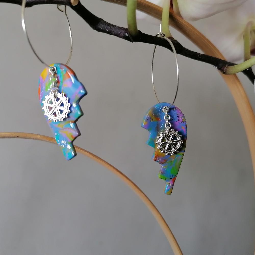 Boucle d'oreille - "Inspiration du moment" Engrenages Argentés I