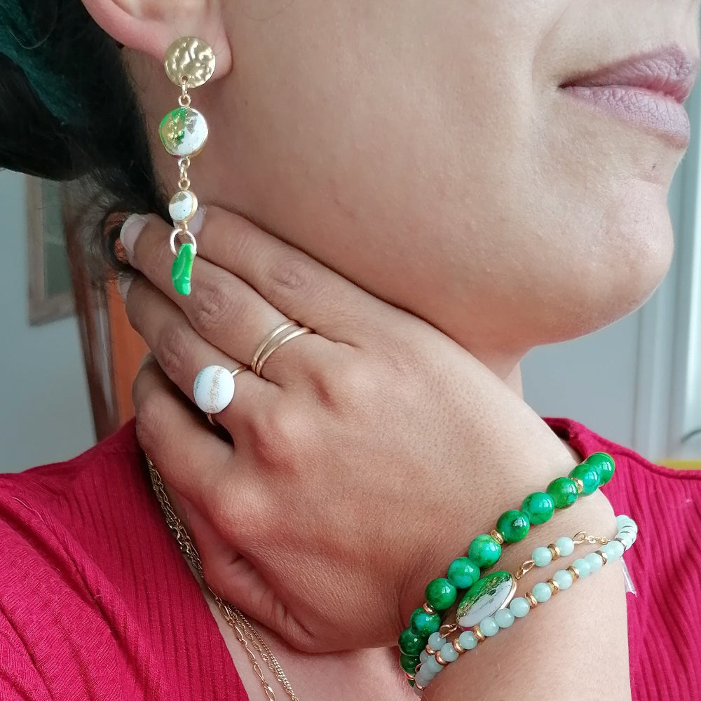 Parure complète n° 2 - bague + 3 bracelets + boucle d'oreille modèle 24