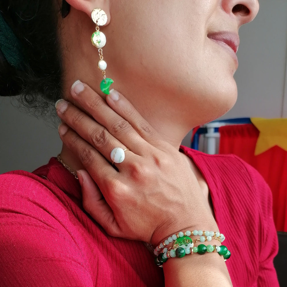 Parure complète n° 1 - bague + 3 bracelets + boucle d'oreille modèle 24