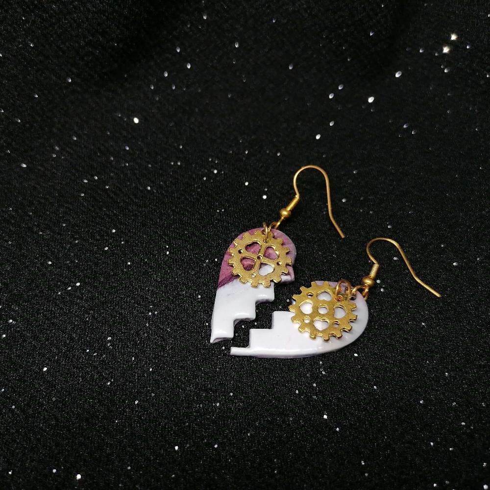 Boucle d'oreille - "Inspiration du moment" Engrenages Dorés 1b