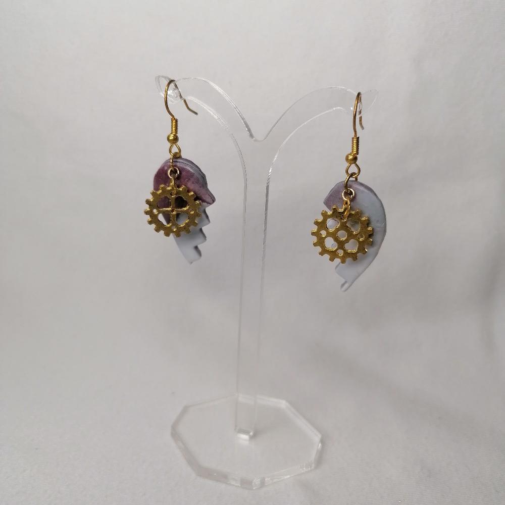 Boucle d'oreille - "Inspiration du moment" Engrenages Dorés 1c