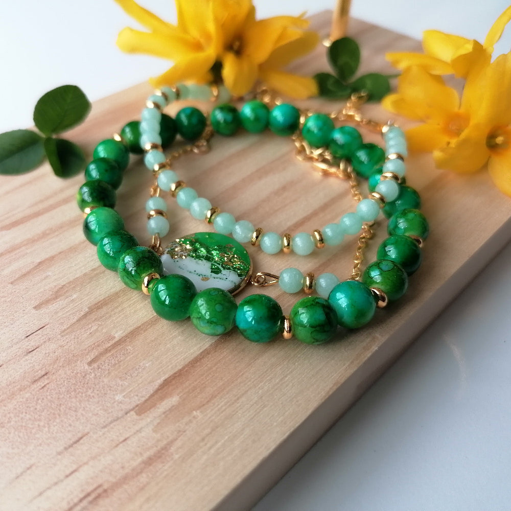 Parure complète n° 2 - bague + 3 bracelets + boucle d'oreille modèle 24
