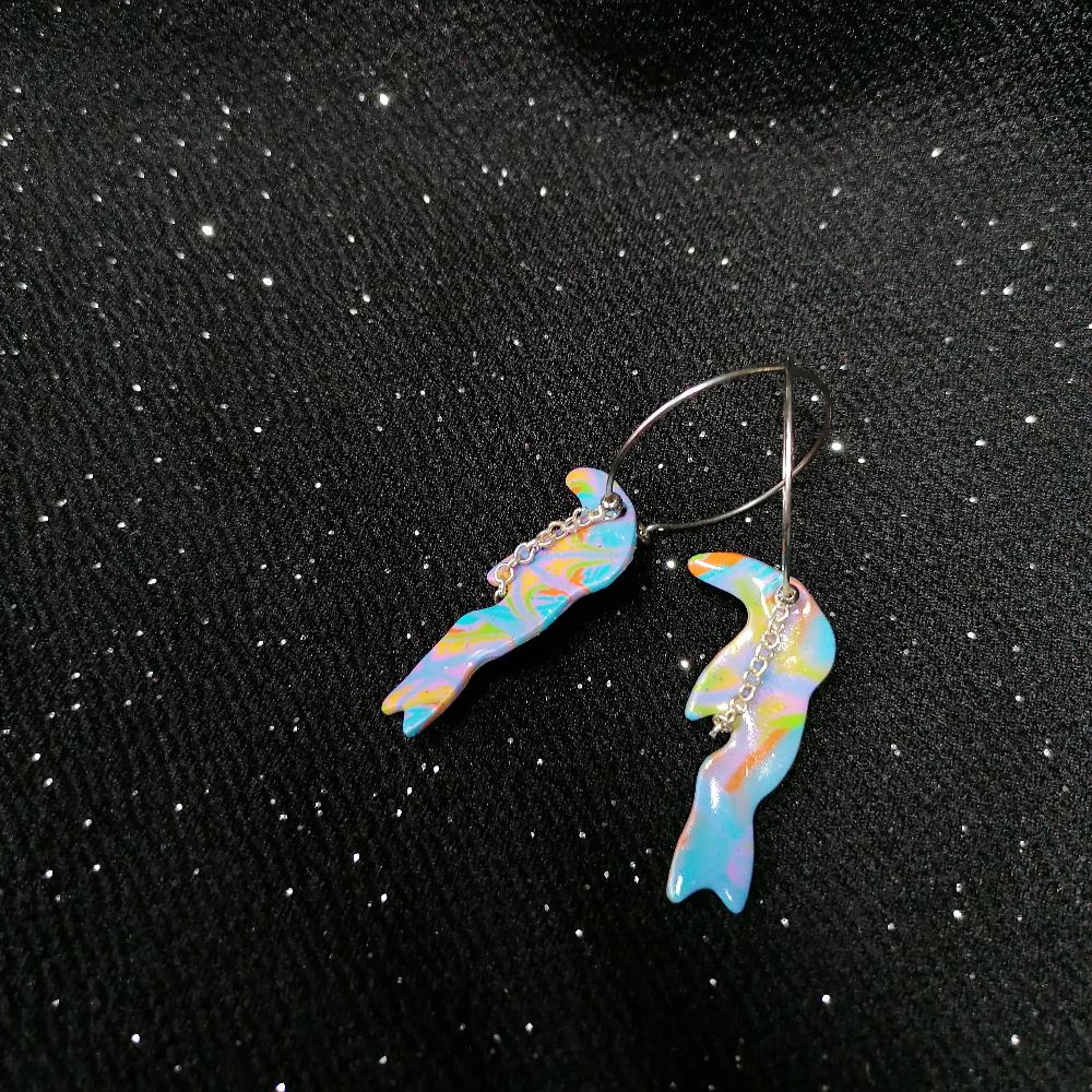 Boucle d'oreille _ "Pétillantes" Bleu Toucan e