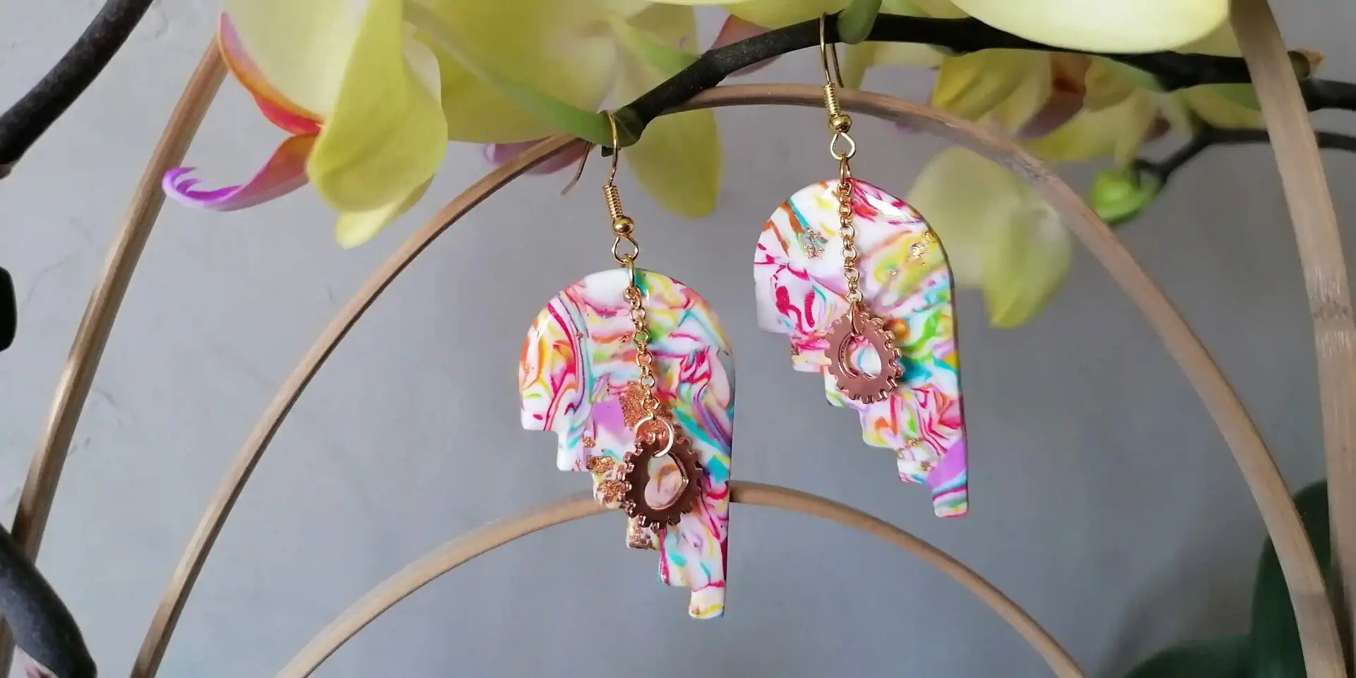 Boucles d'oreilles en pâte polymère faites main _ Arc en ciel Touch' – Bizou Fé Min / bizoufemin