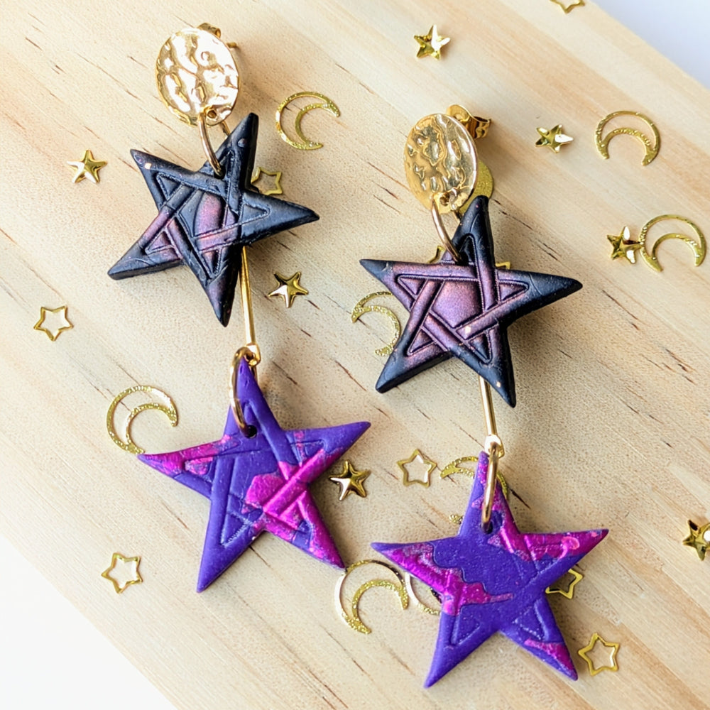Boucle d'oreille _ "Magie Nocturne" _ Etoiles mystiques d